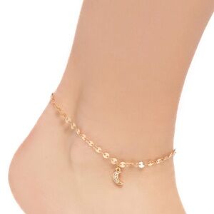“Crescent Chic” Gold tone Moon Charm Anklet
